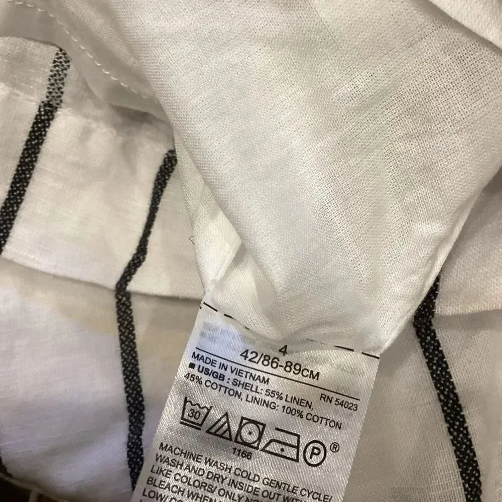 NWT Banana Republic white/black striped linen blend wide pant jumpsuit Small